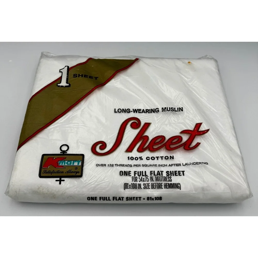 VTG Kmart Muslin Full Flat Sheet 100% Cotton White New Sealed NOS 1970s 81x108
